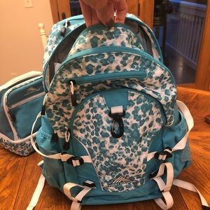 Girls High Sierra Backpack + Lunchbox Teal Leopard